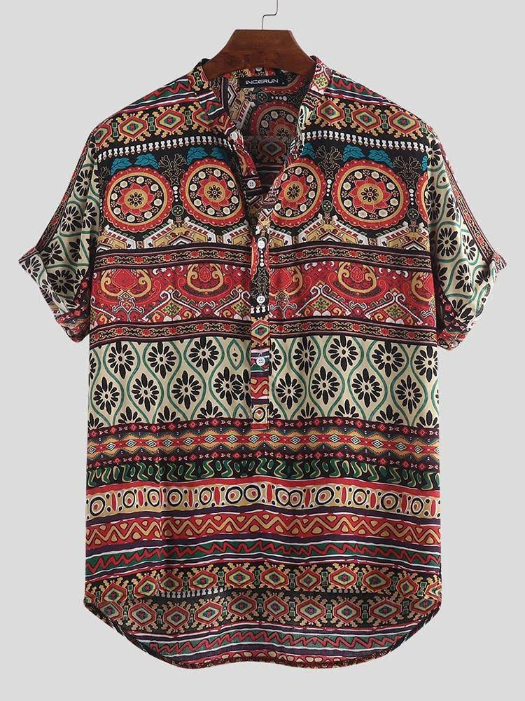abstract element pattern print breathable shirts