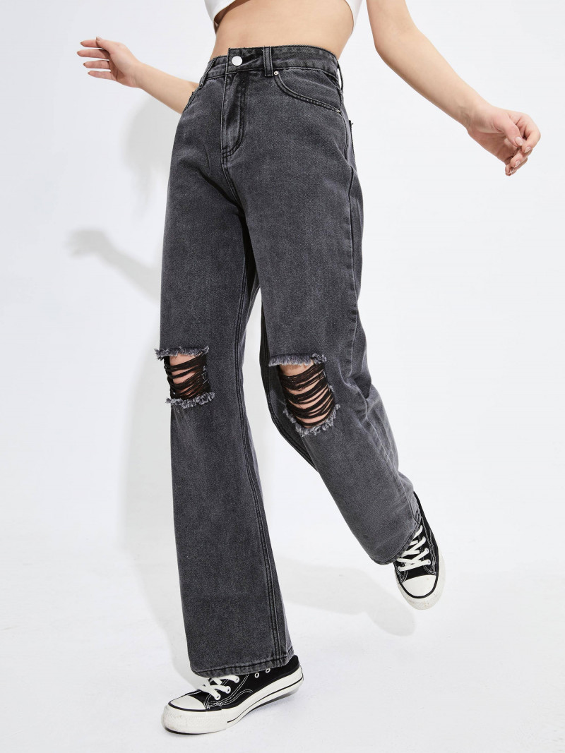 Urbanic Solid Iron Gray Wide Leg Jeans for Women