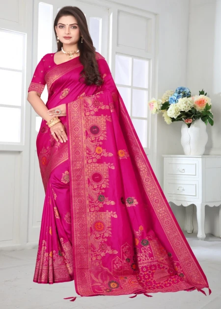 Woven Self Design Zari Pure Silk Heavy Work Paithani Pink Saree