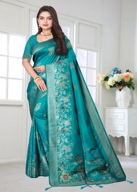 Woven Self Design Zari Pure Silk Heavy Work Paithani Sea Green Saree