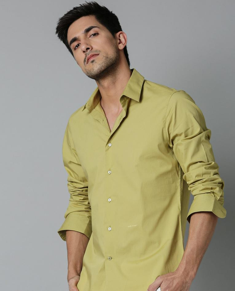 PLAIN LYCRA MEN SHIRT - MUSTARD