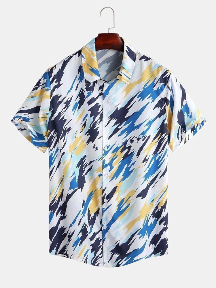 abstract element pattern print breathable shirts