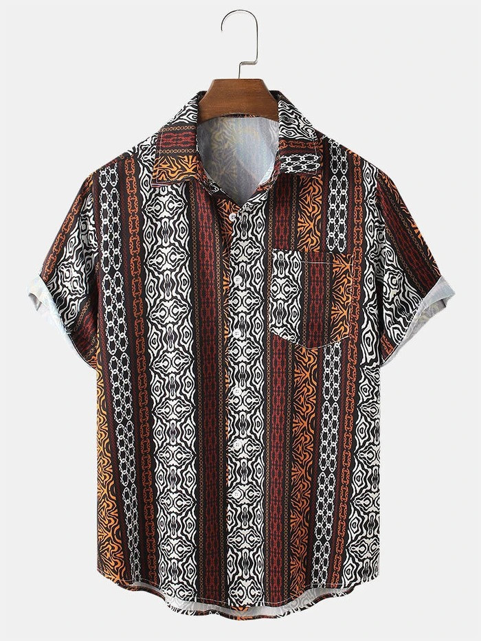abstract element pattern print breathable shirts