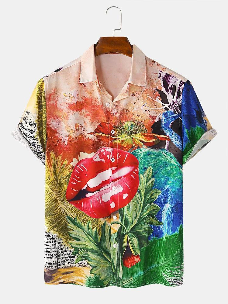 abstract element pattern print breathable shirts