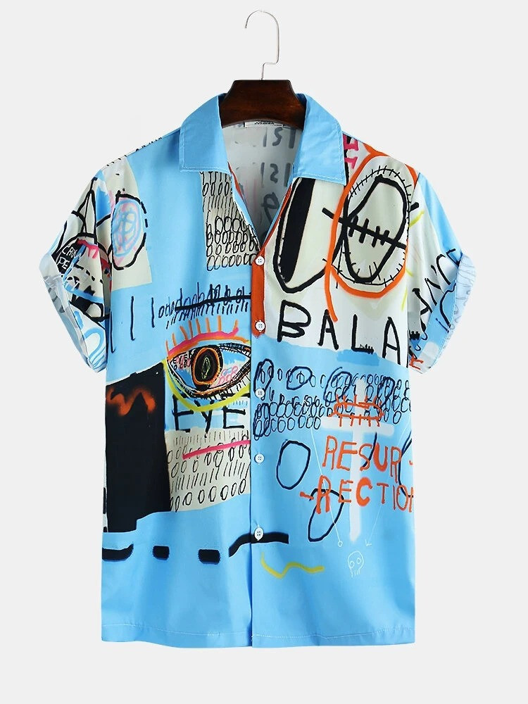 abstract element pattern print breathable shirts