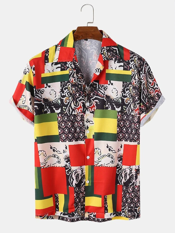 abstract element pattern print breathable shirts