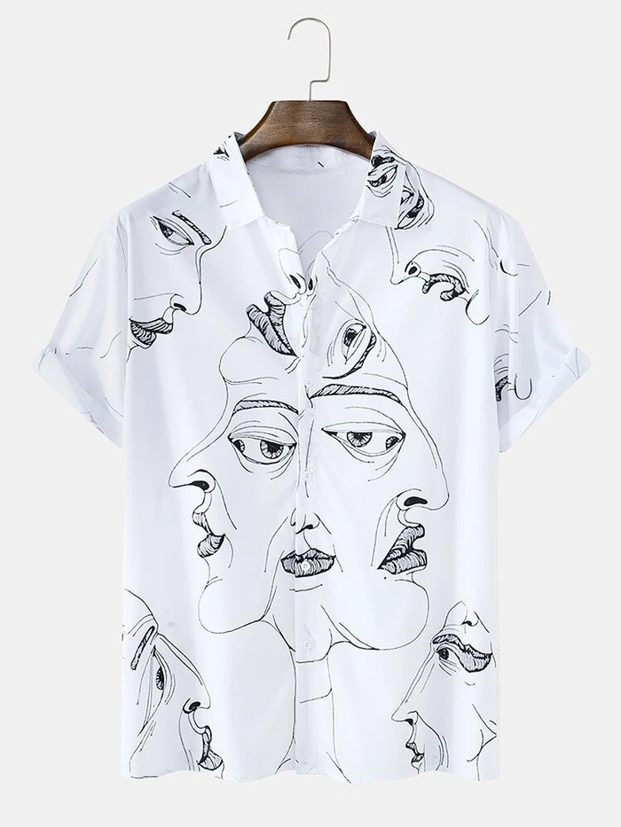 abstract element pattern print breathable shirts